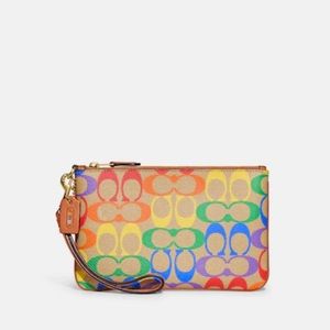 Coach small wristlet in rainbow signature canvas